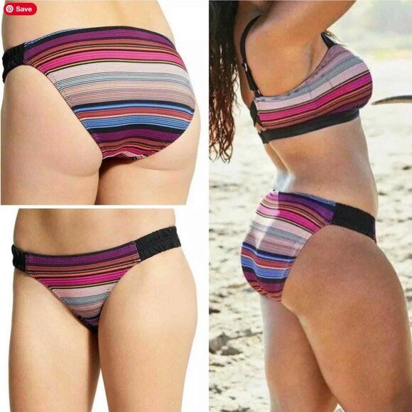 ATHLETA Capri Stripe Side Smocked Swim Bottom Size Large - Picture 5 of 5